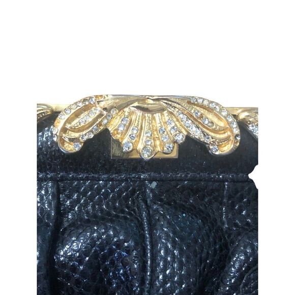 Vintage Carlo Fiori Clutch Rhinestones Leather Python Gold Chain - Picture 3 of 9